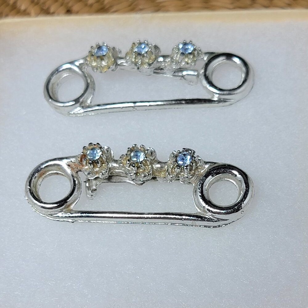 Vintage Jeweled Safety Pin Brooches 1950s